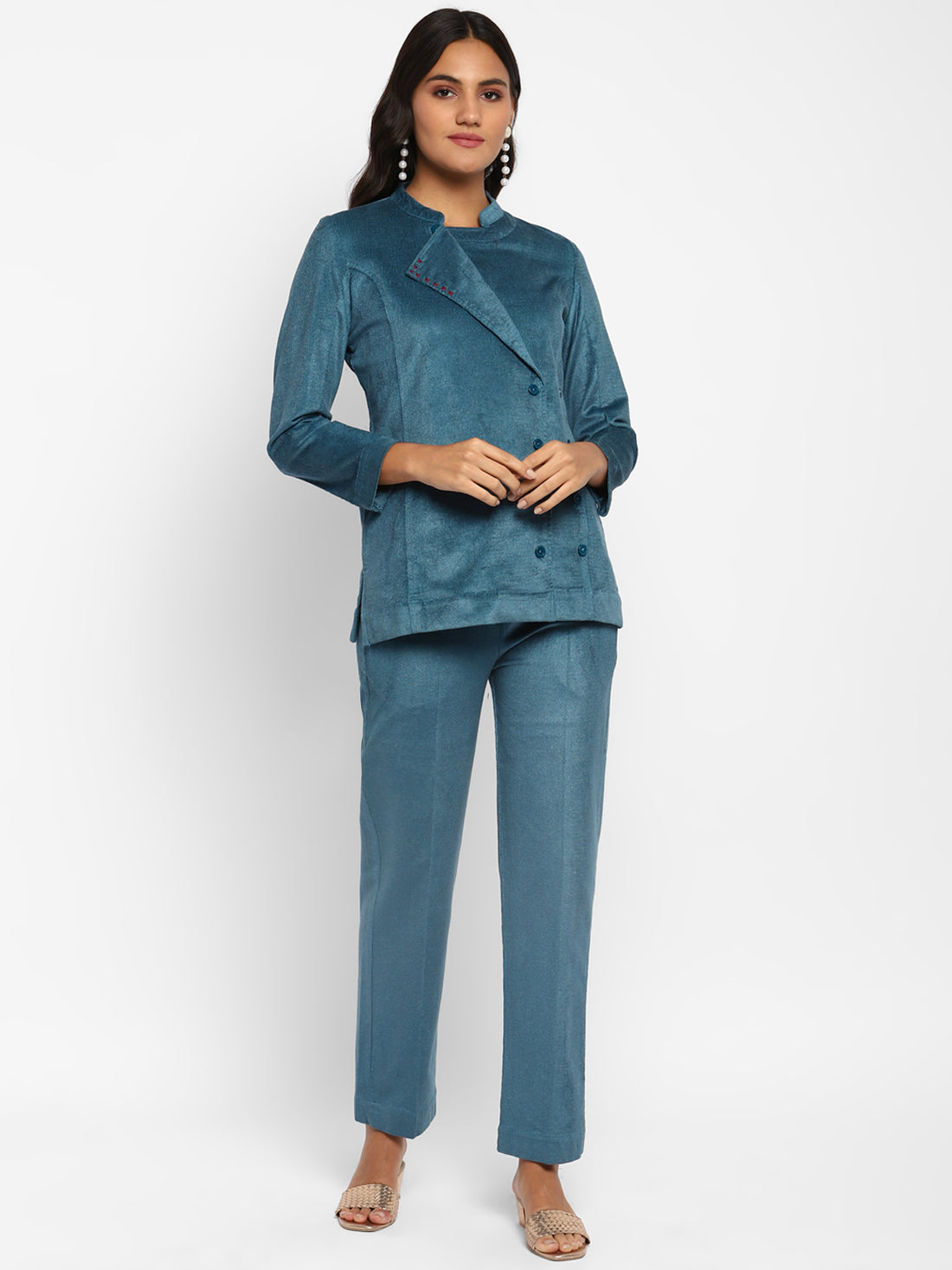 Teal Velvet Straight Co-ord Set