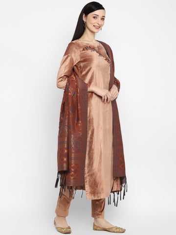 Peach Whisper Velvet Kurta Set With Dupatta