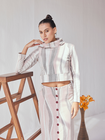 Pastel Pink Woollen Co-ord Skirt Set