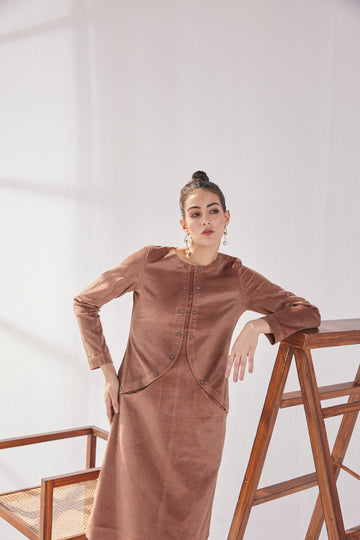 Rust Velvet Straight Midi Dress