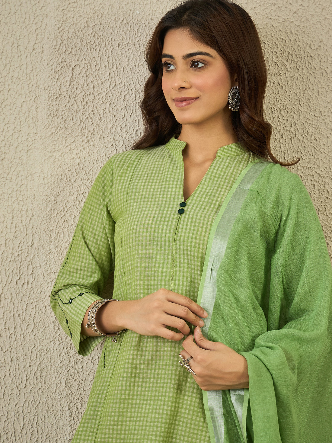 Pea Green Kurta Set With Dupatta