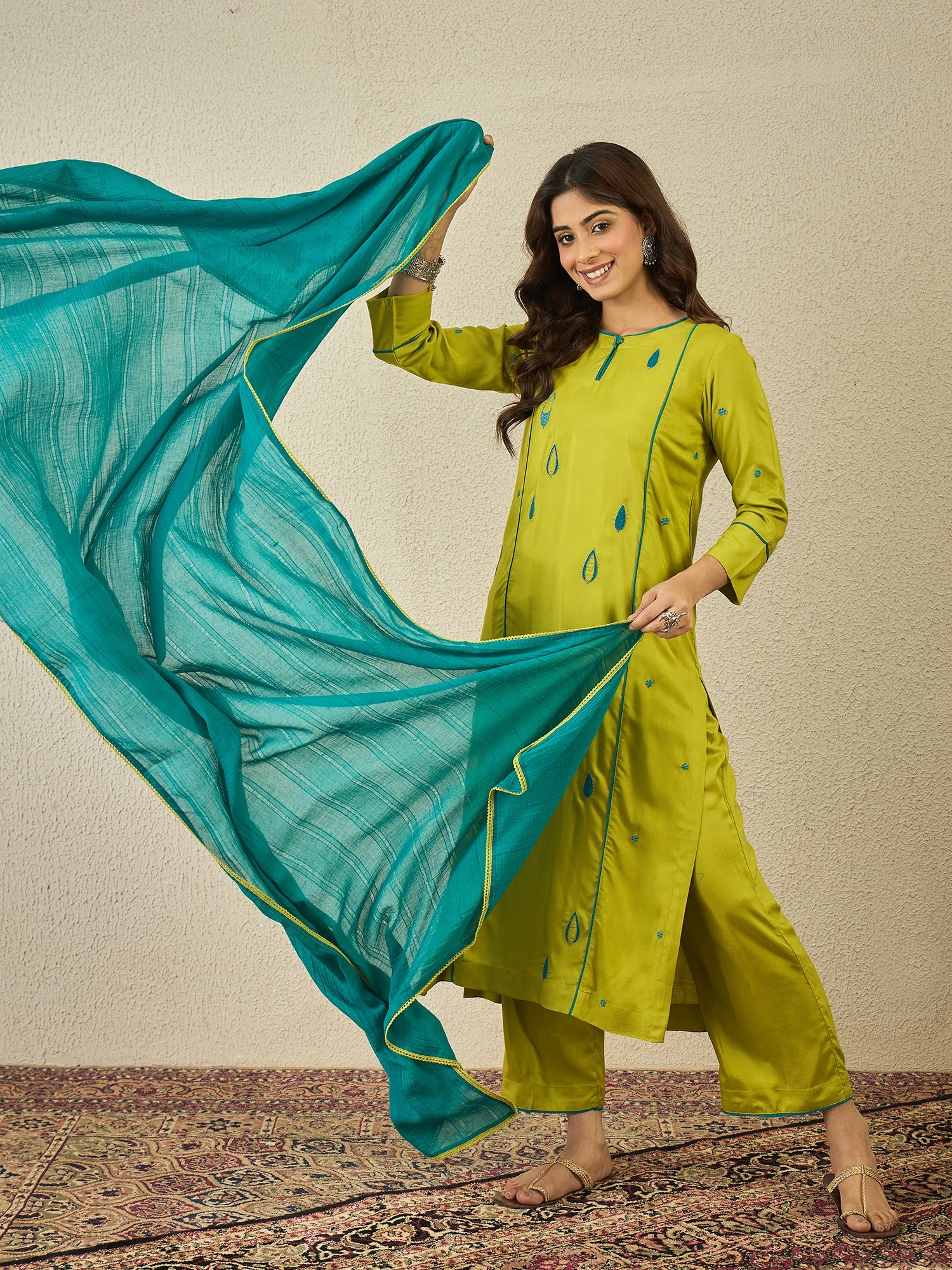 Parrot Green Kurta Set With Dupatta