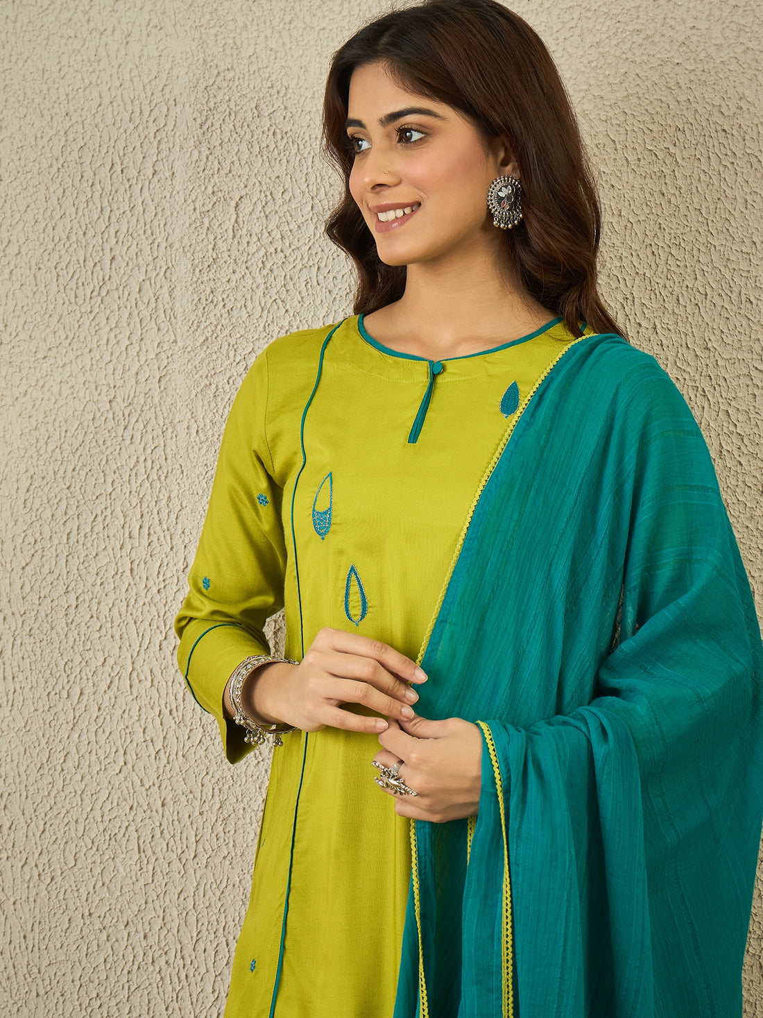 Parrot Green Kurta Set With Dupatta