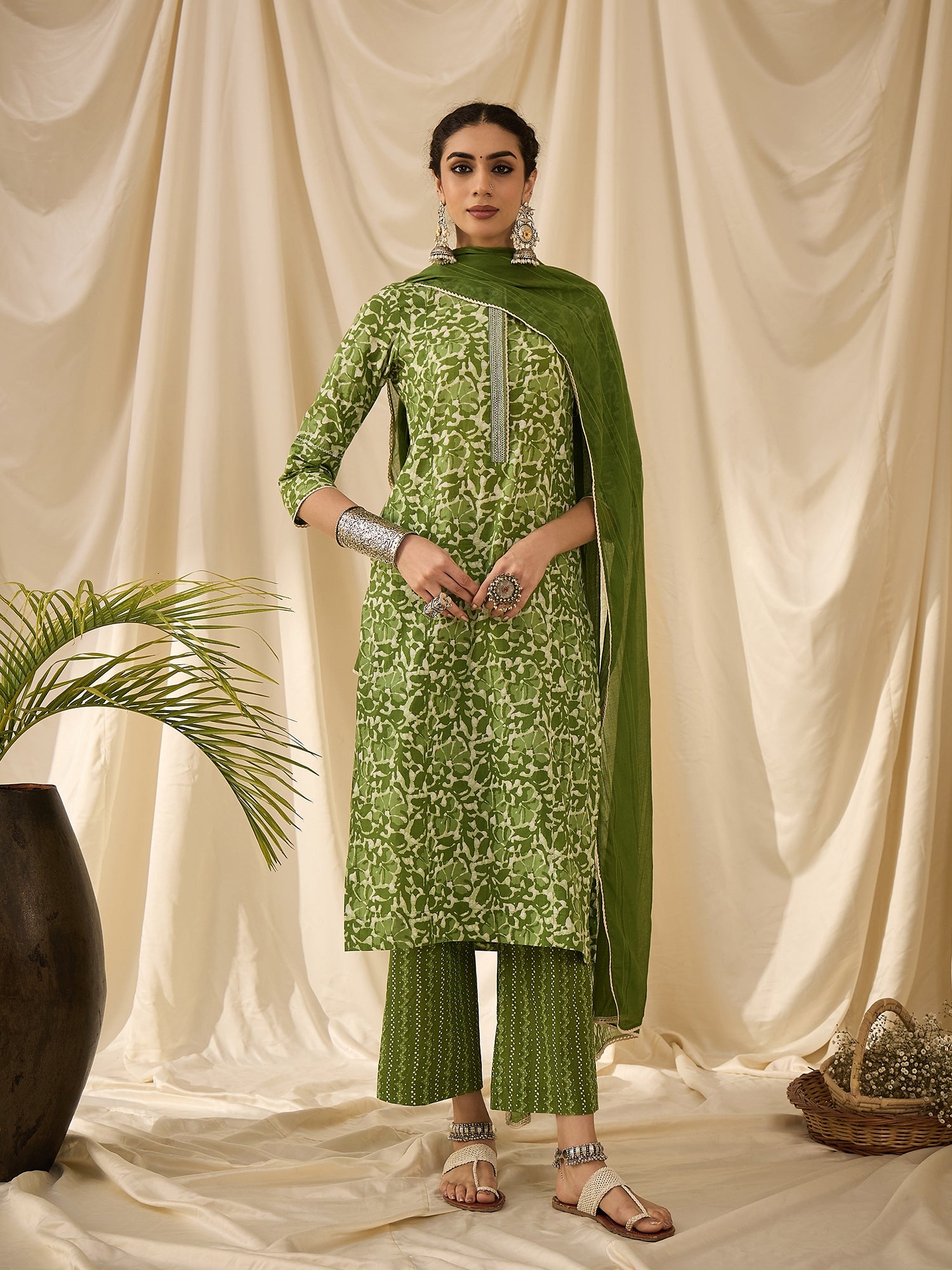 Lime green kurta set with dupatta