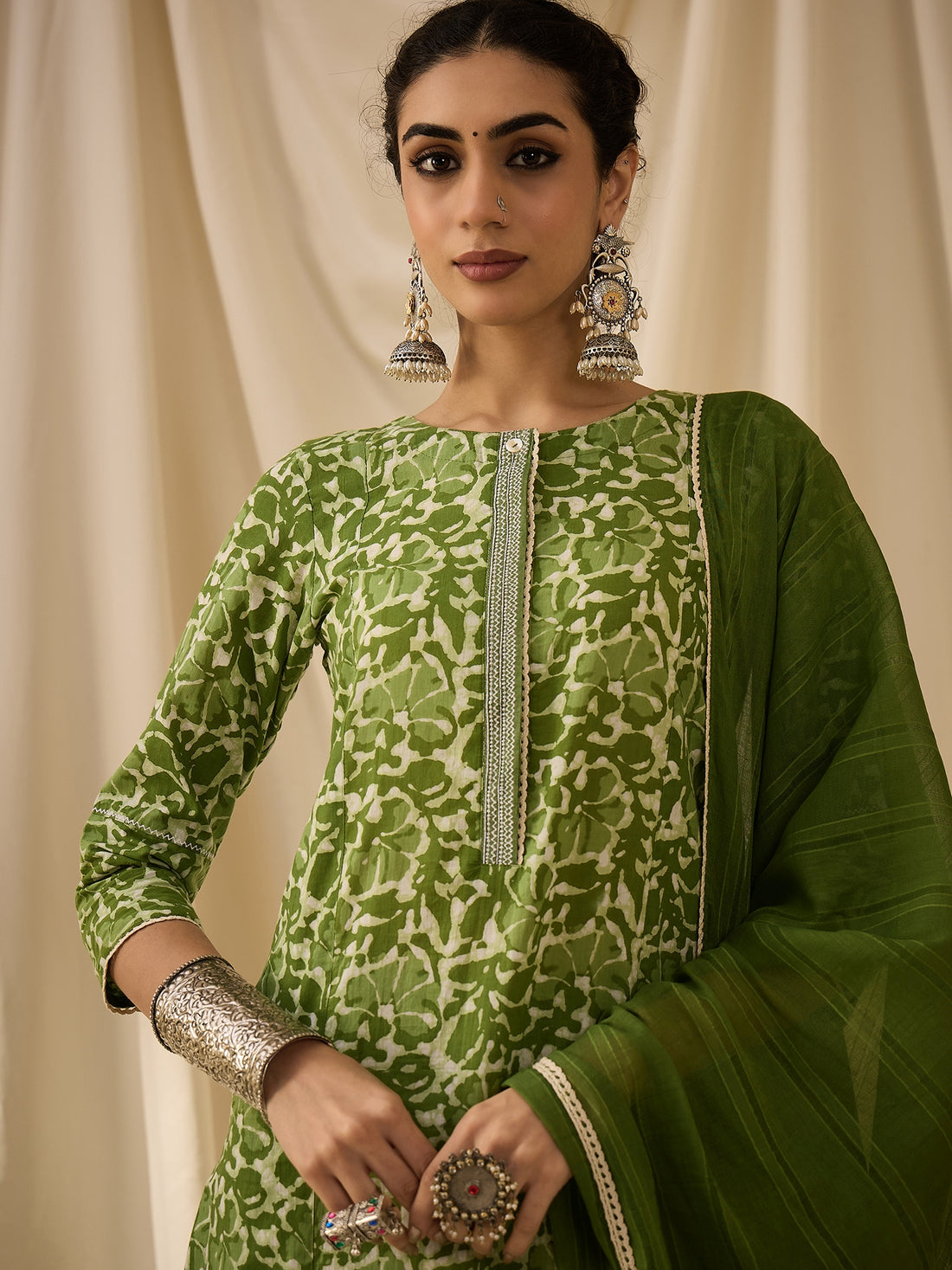 Lime green kurta set with dupatta