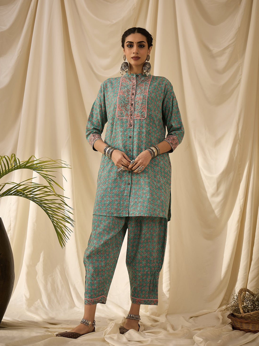 Mint Green Printed Anti Fit Kurta Set