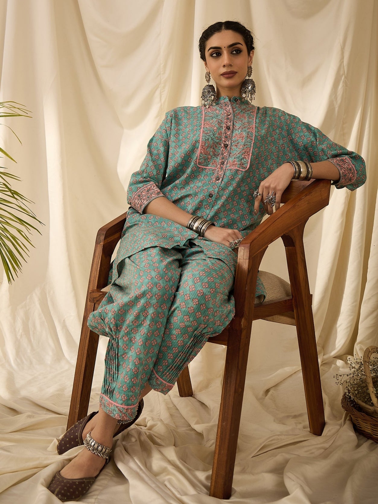 Mint Green Printed Anti Fit Kurta Set