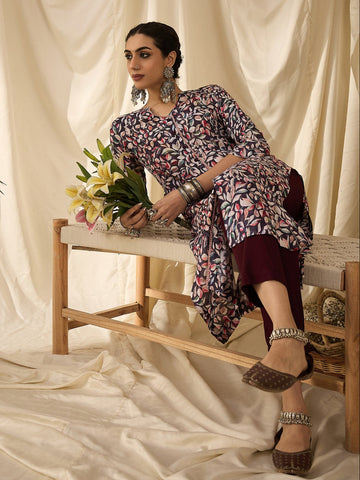 Printed Black Floral kurta set