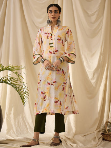 Yellow Floral Printed Kurta Set