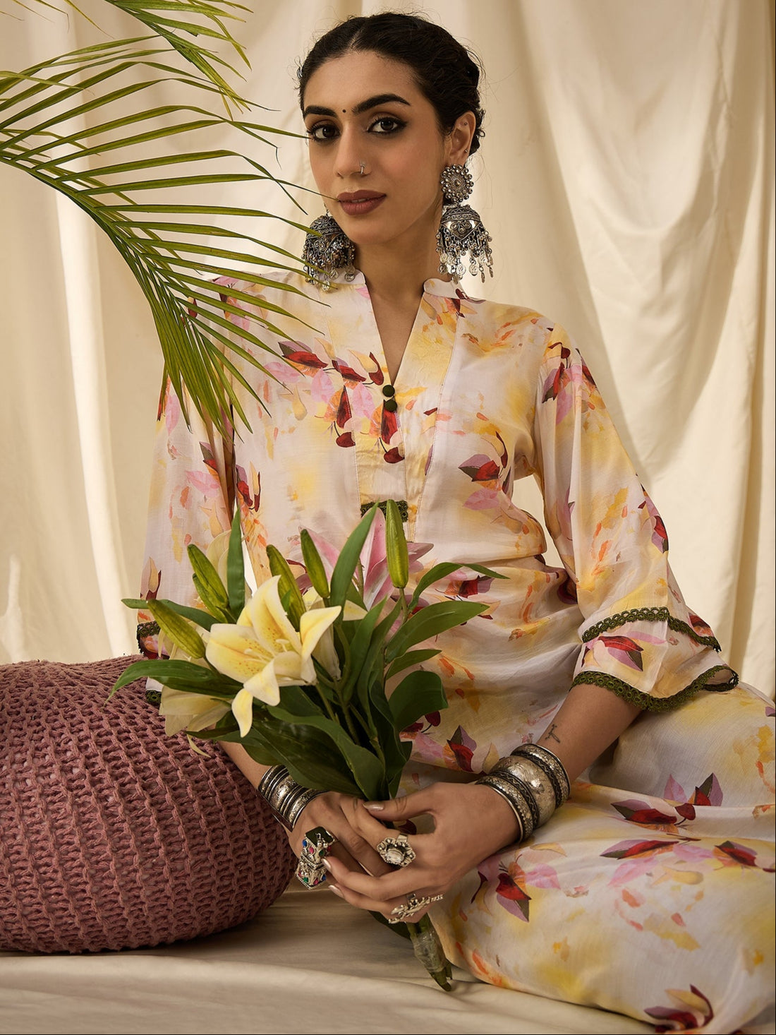 Yellow Floral Printed Kurta Set