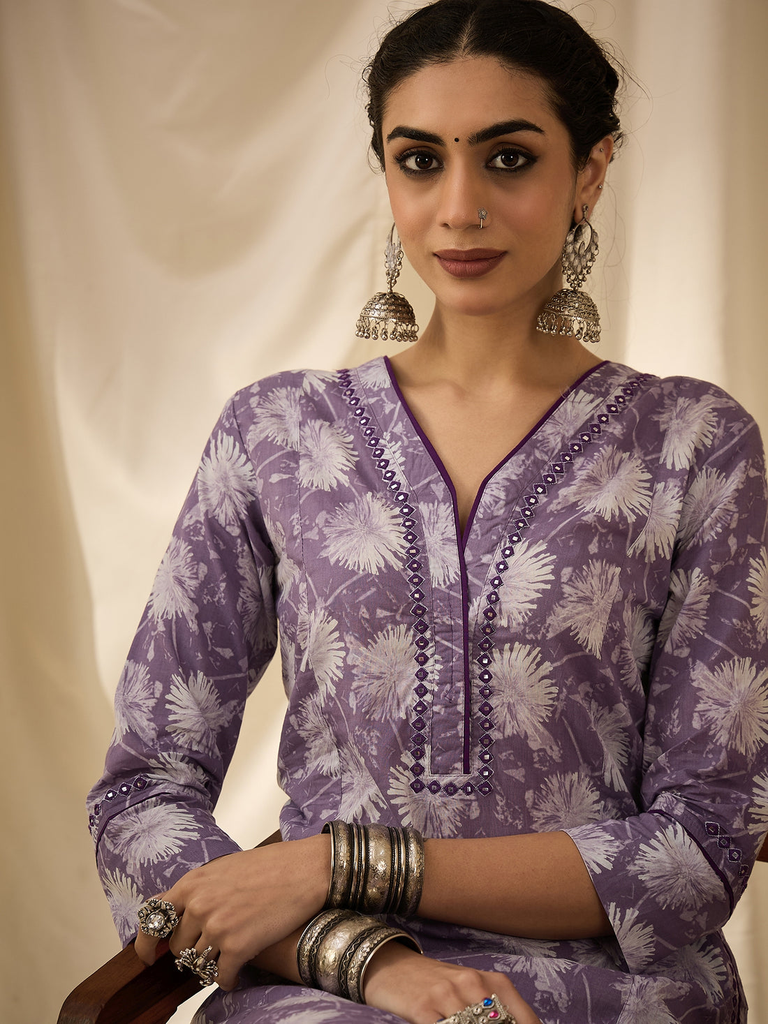 Purple Floral printed kurta set