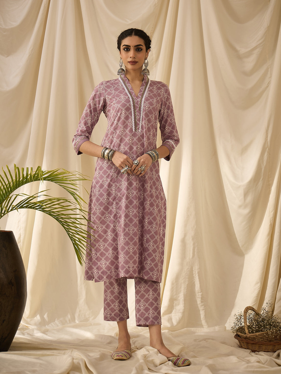 Purple Lakhnavi printed kurta set