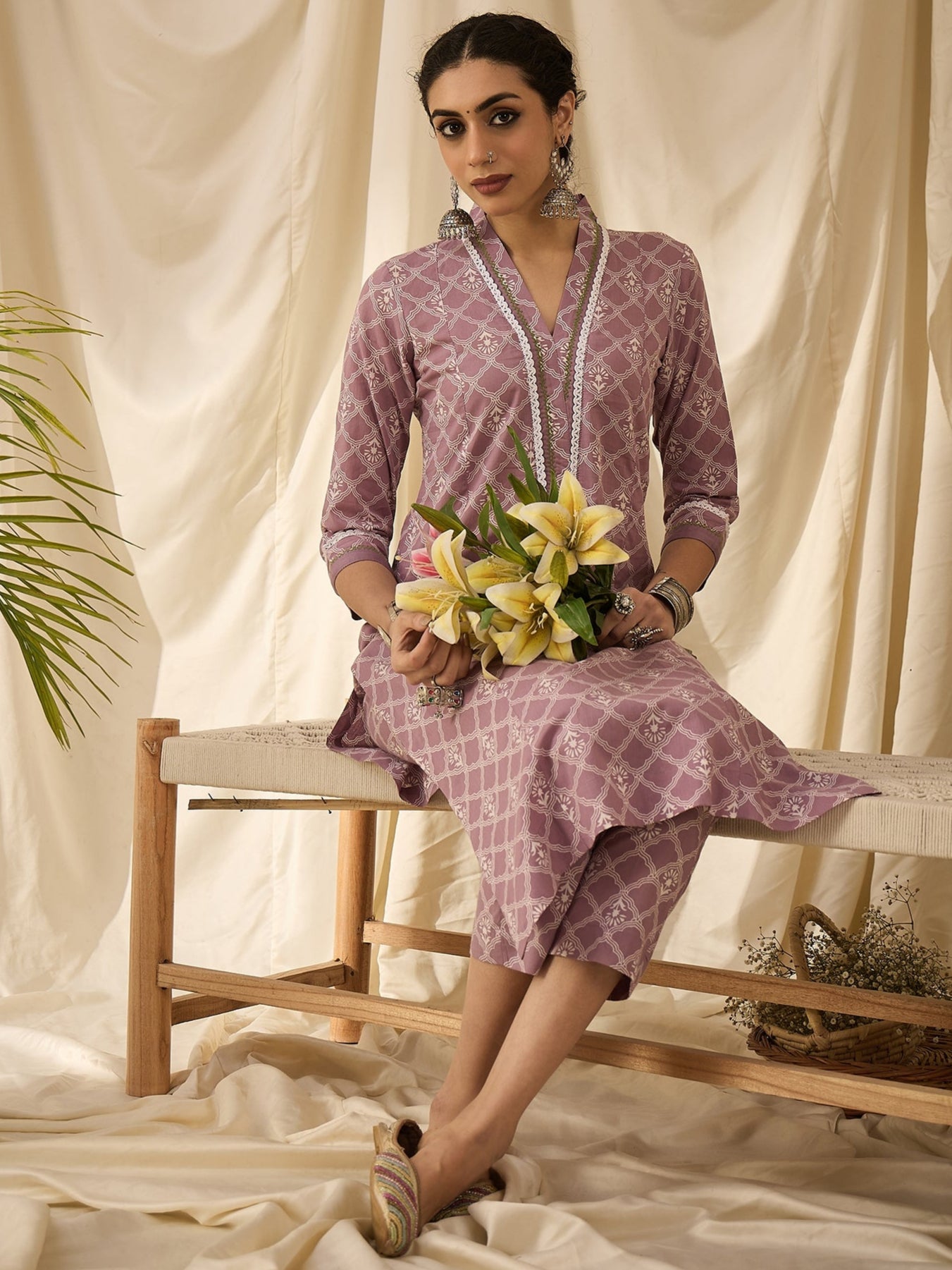 Purple Lakhnavi printed kurta set