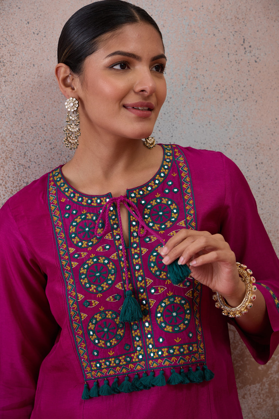 The Raspberry Pink Embroidered Kurta Set