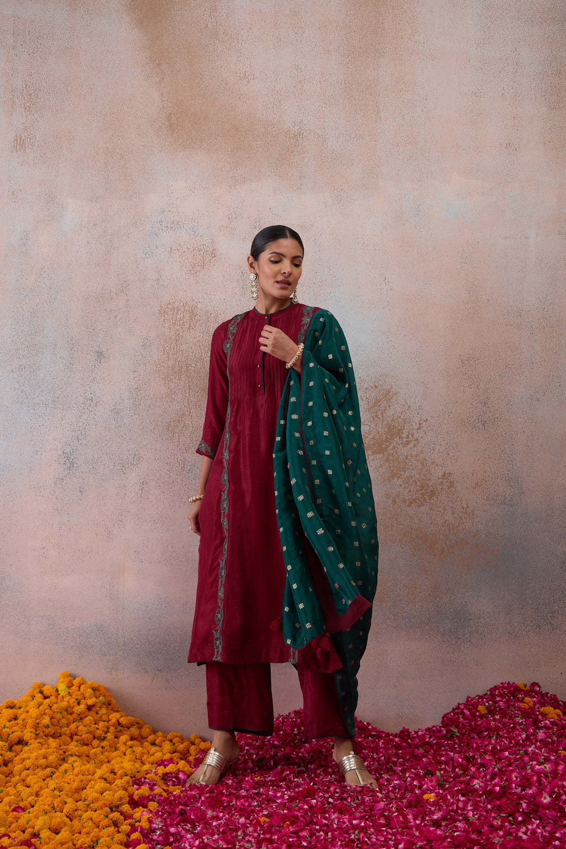 The Garnet & Emerald Embroidered Kurta Set