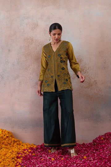 Mustard Embroidered Kurta Set