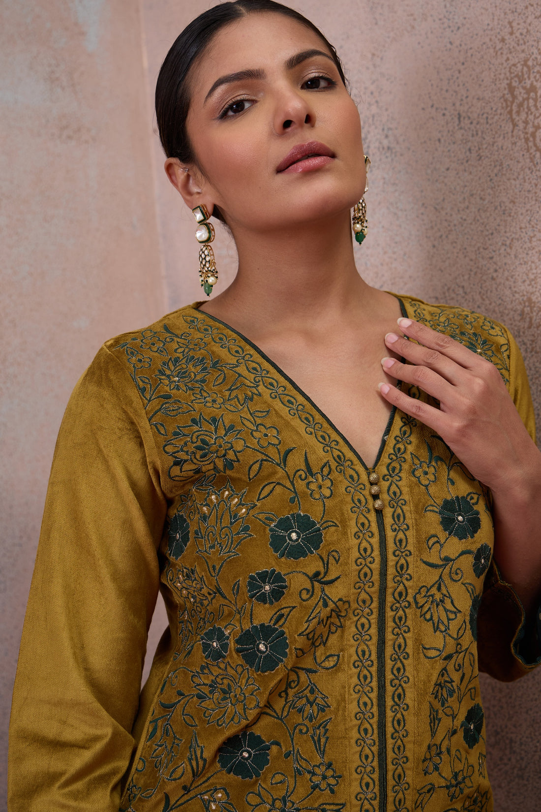 Mustard Embroidered Kurta Set