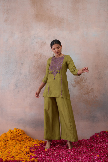 The Olive Amethyst Embroidered Co-ord Set
