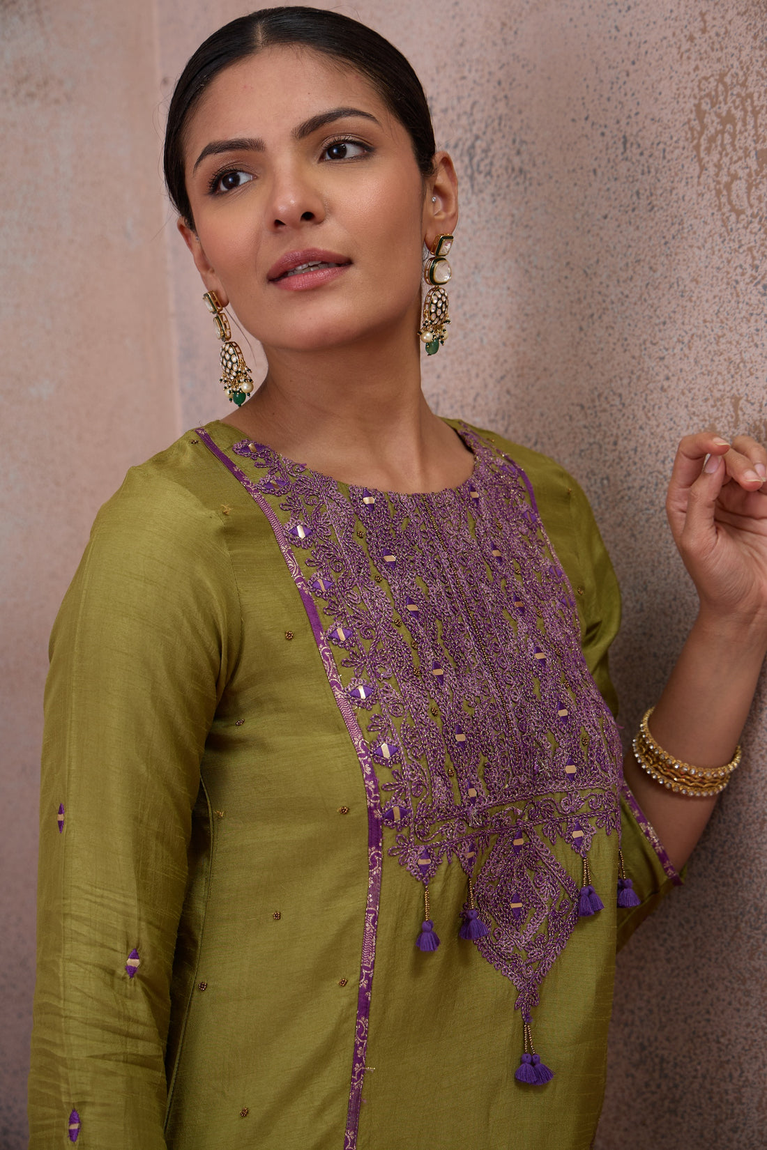 The Olive Amethyst Embroidered Co-ord Set