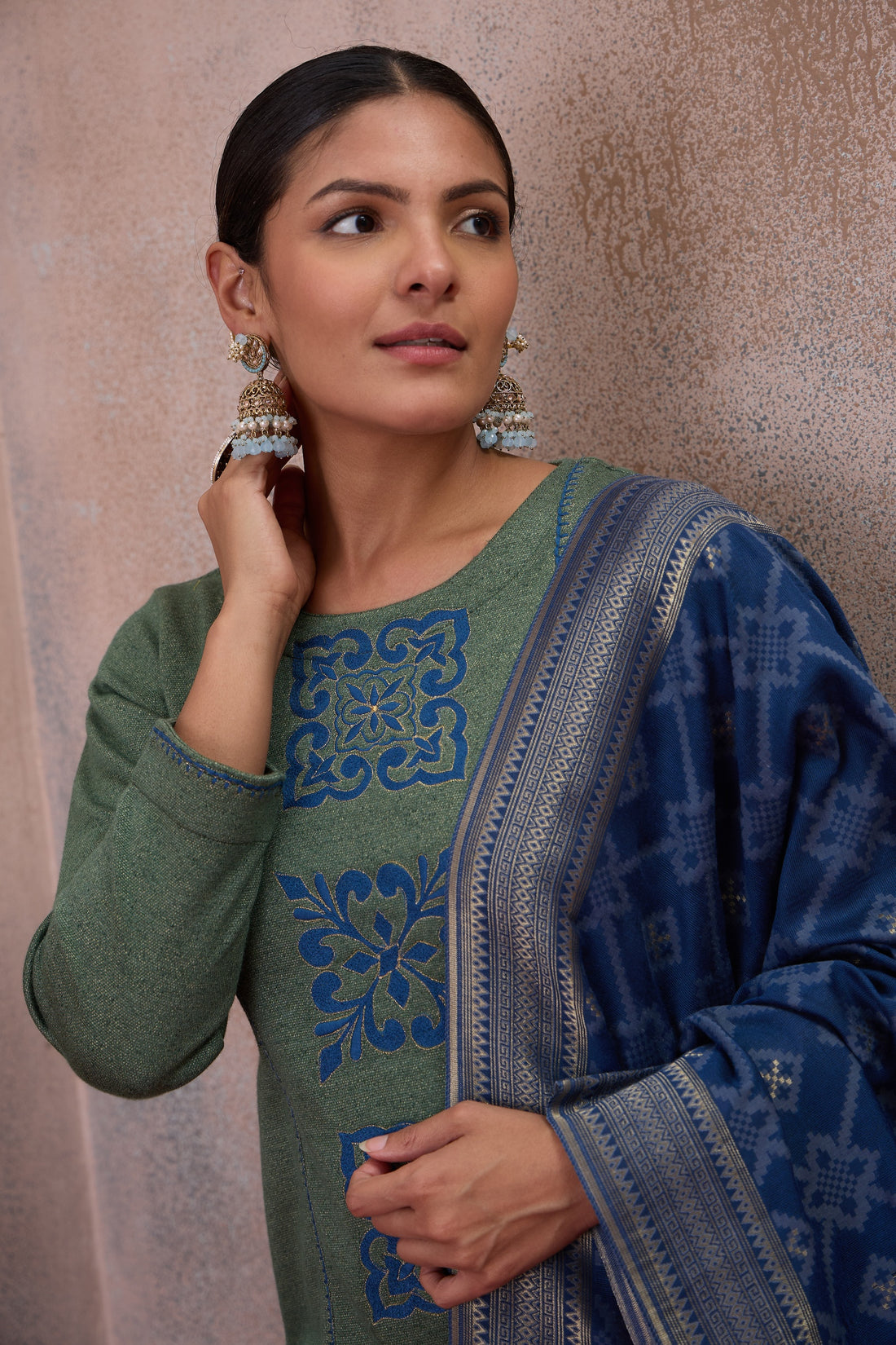 Olive Motif Kurta Set
