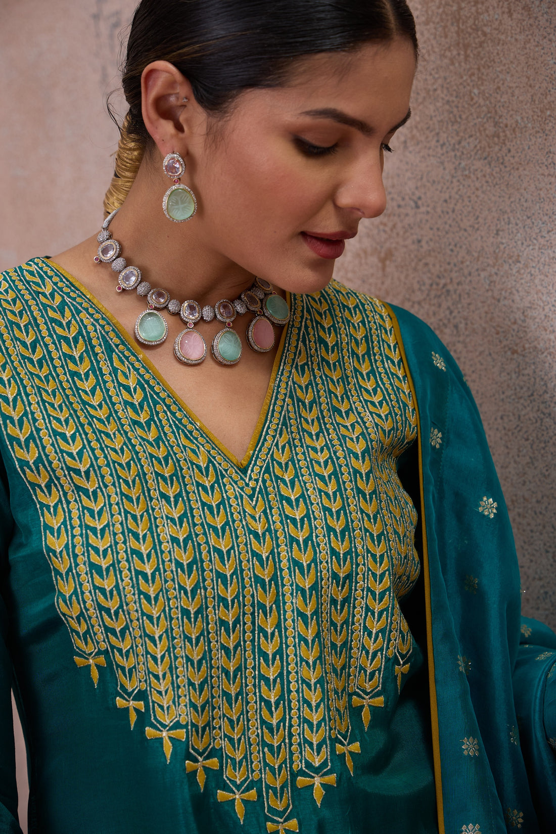 The Peacock Teal Embroidered Kurta Set