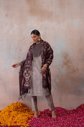 Taupe Embroidered Kurta Set