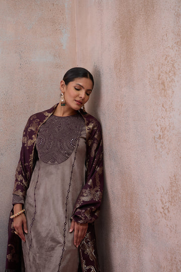 Taupe Embroidered Kurta Set