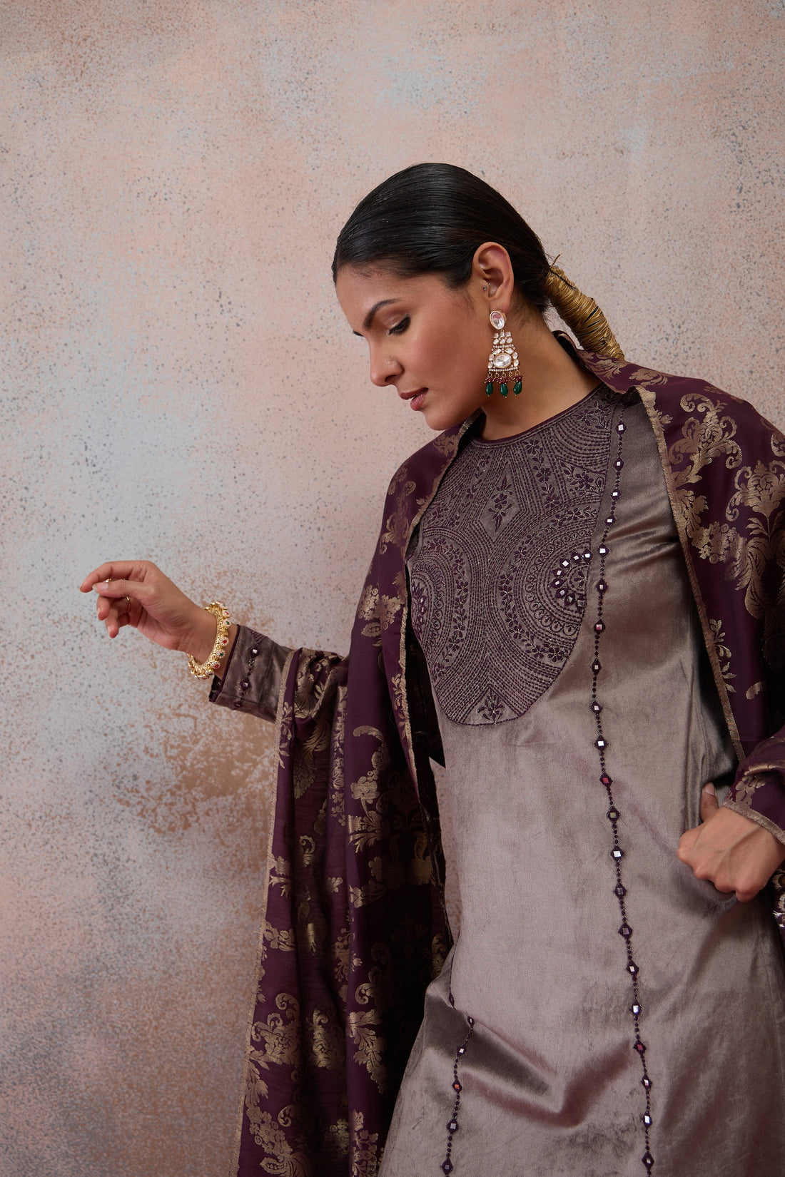 Taupe Embroidered Kurta Set