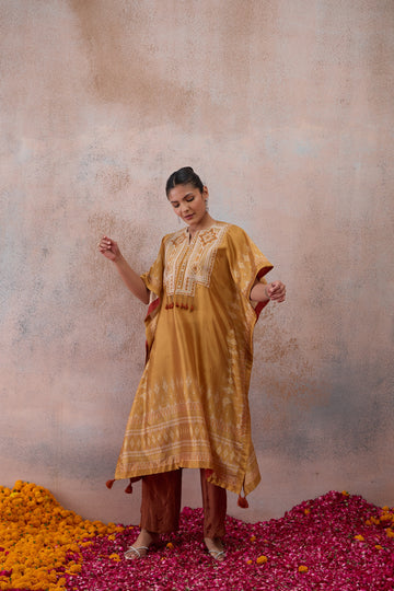 The Ochre Embroidered Kaftan Co-ord Set