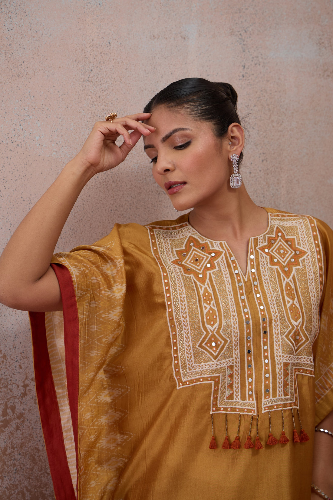 The Ochre Embroidered Kaftan Co-ord Set
