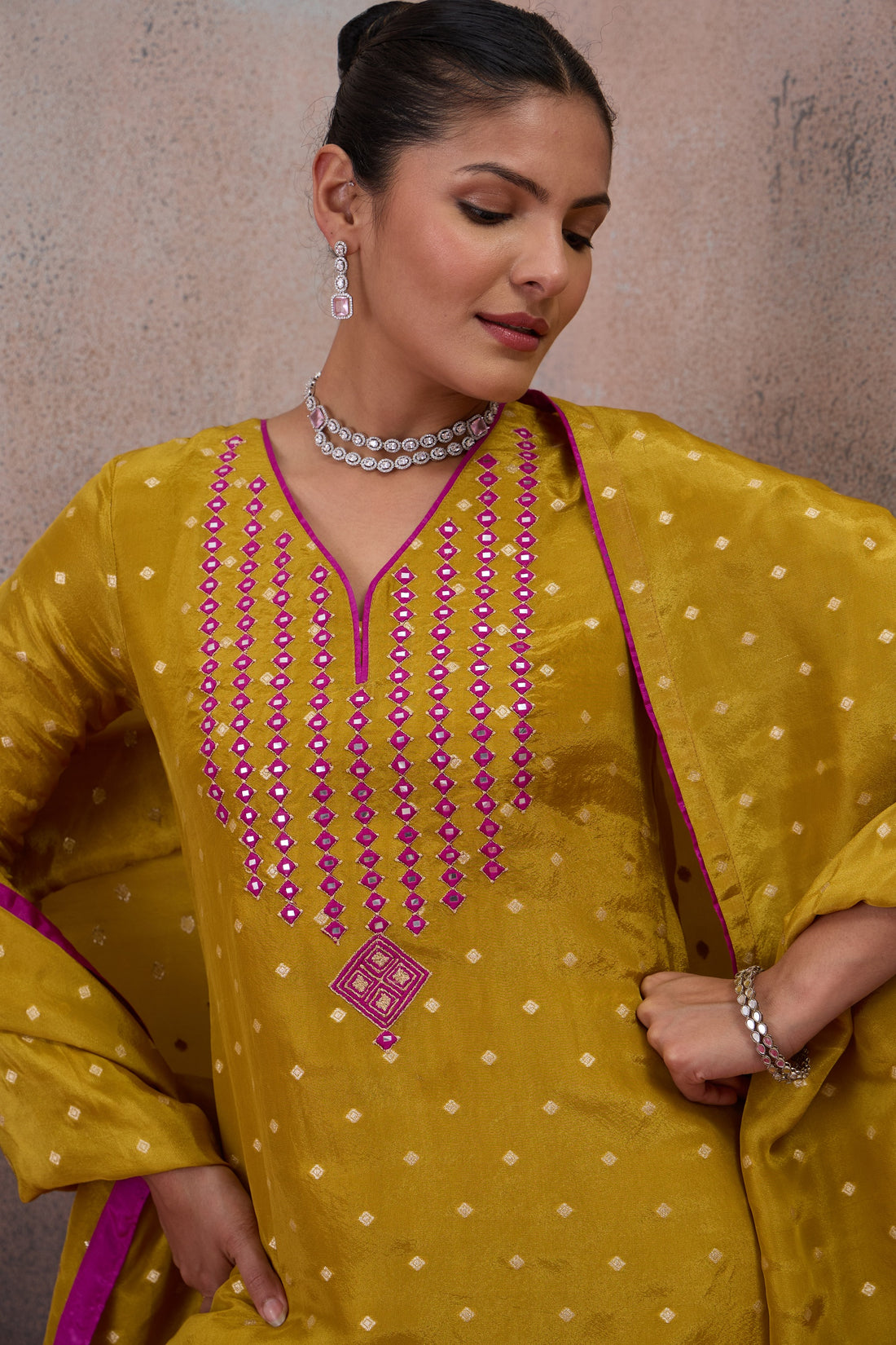 The Antique Chartreuse Embroidered Kurta Set
