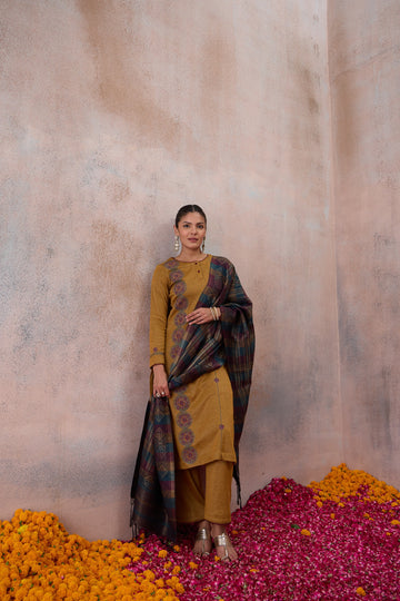 Mustard Motif Kurta Set