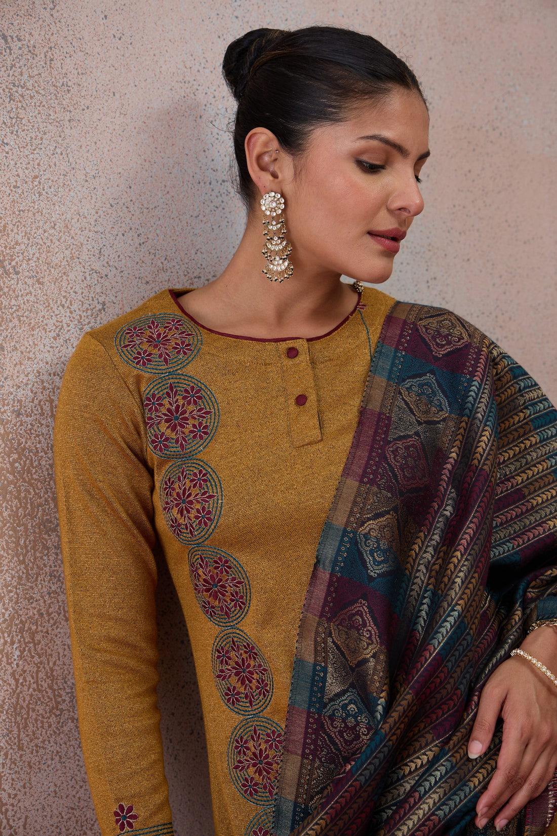 Mustard Motif Kurta Set