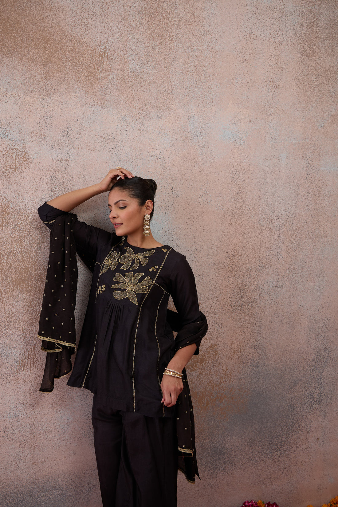 The Noir Gold Embroidered Kurta Set