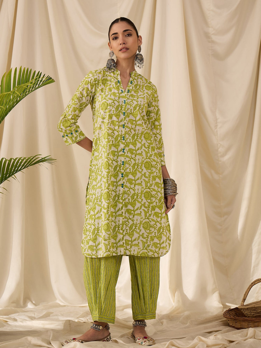 Parrot Green Printed Salwar Set