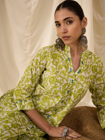 Parrot Green Printed Salwar Set