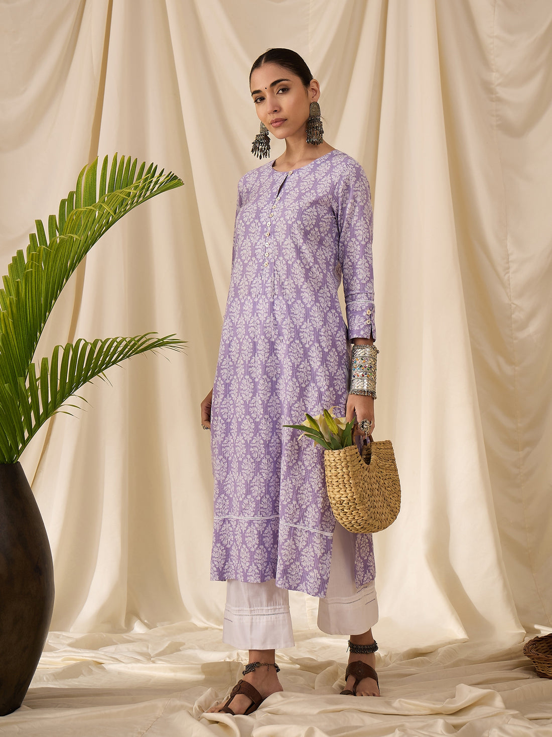 Mauve Block Printed Kurta Set