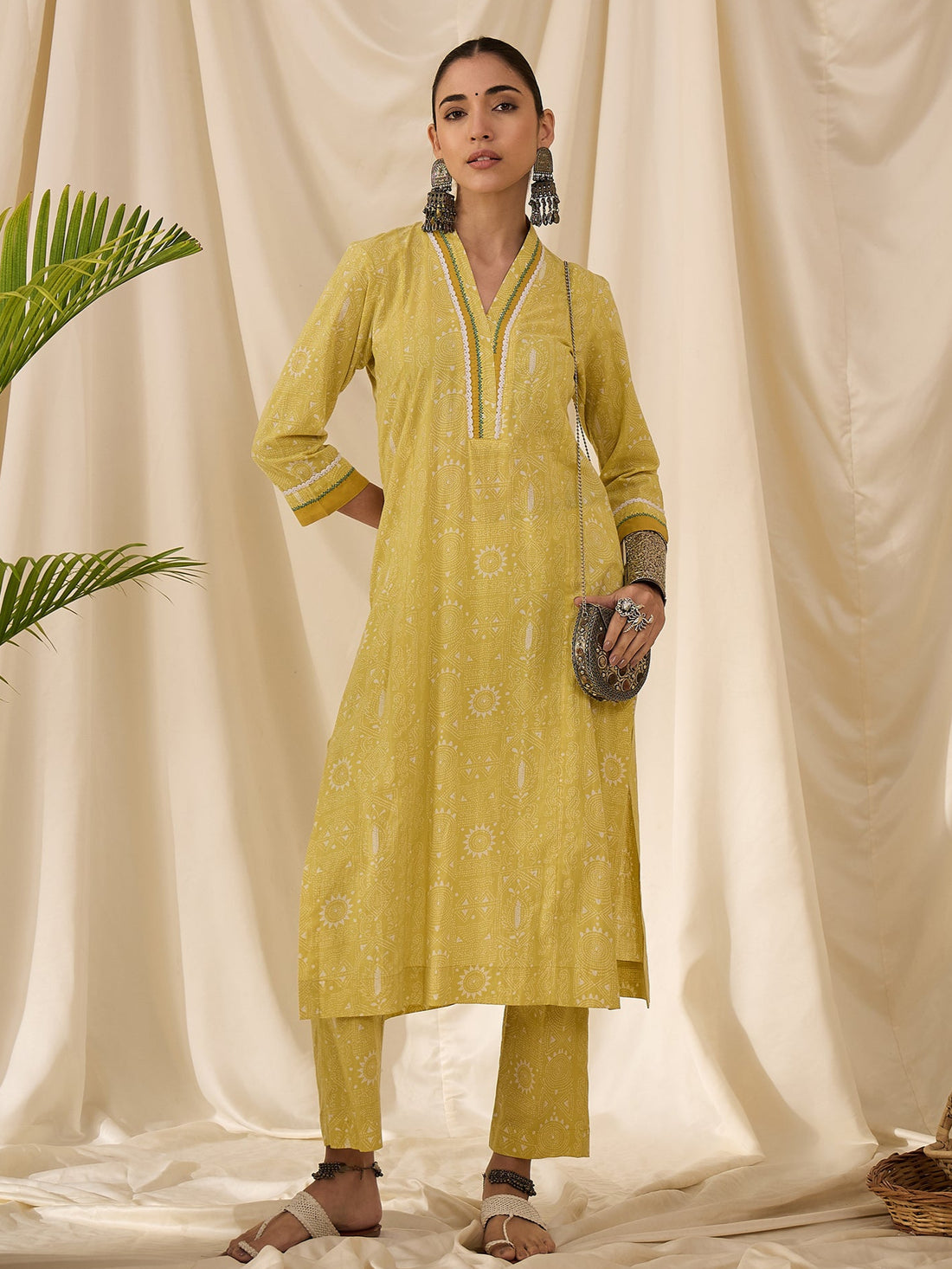 Yellow Lakhnavi printed kurta set