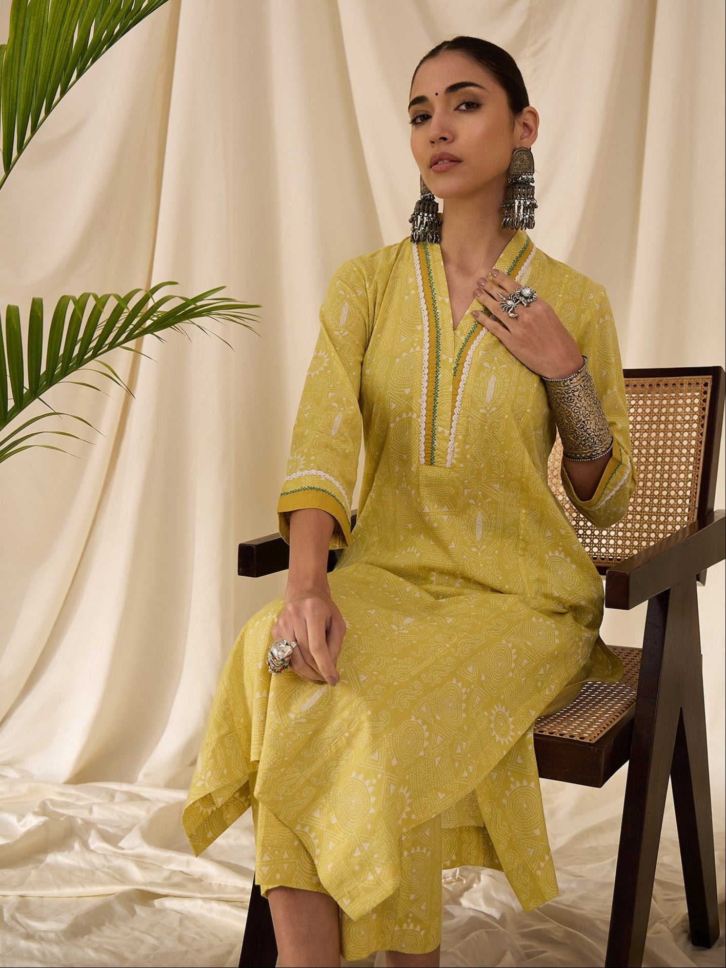 Yellow Lakhnavi printed kurta set