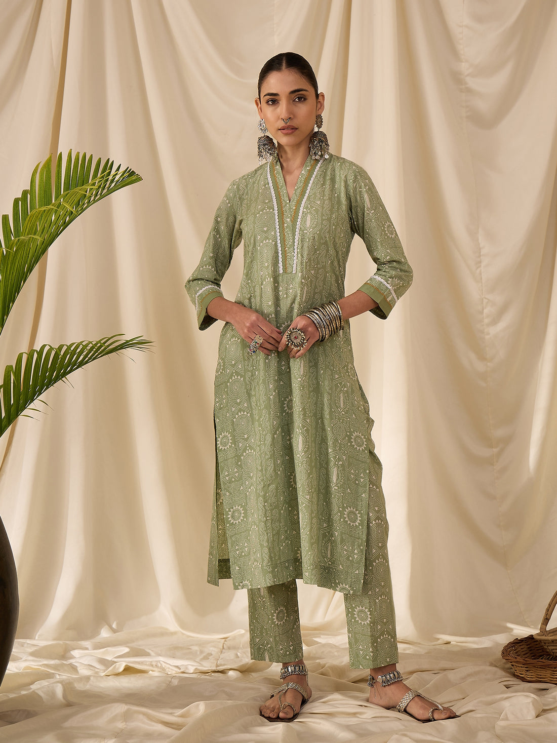 Green Lakhnavi Printed Kurta Set