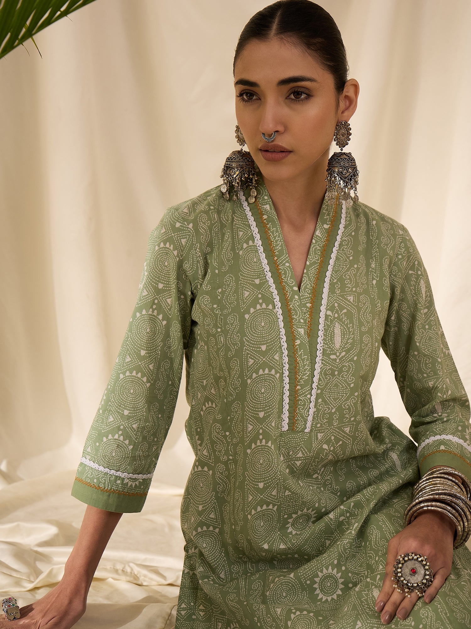 Green Lakhnavi Printed Kurta Set