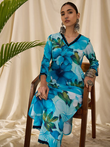 Blue Printed Kurta Set