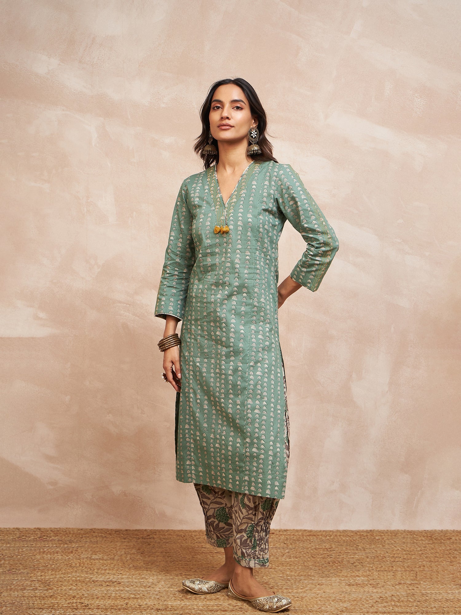 Pure Cotton Kurti Set With Inner Block Print & Lace Work (Inclusive Of –  Viha Online