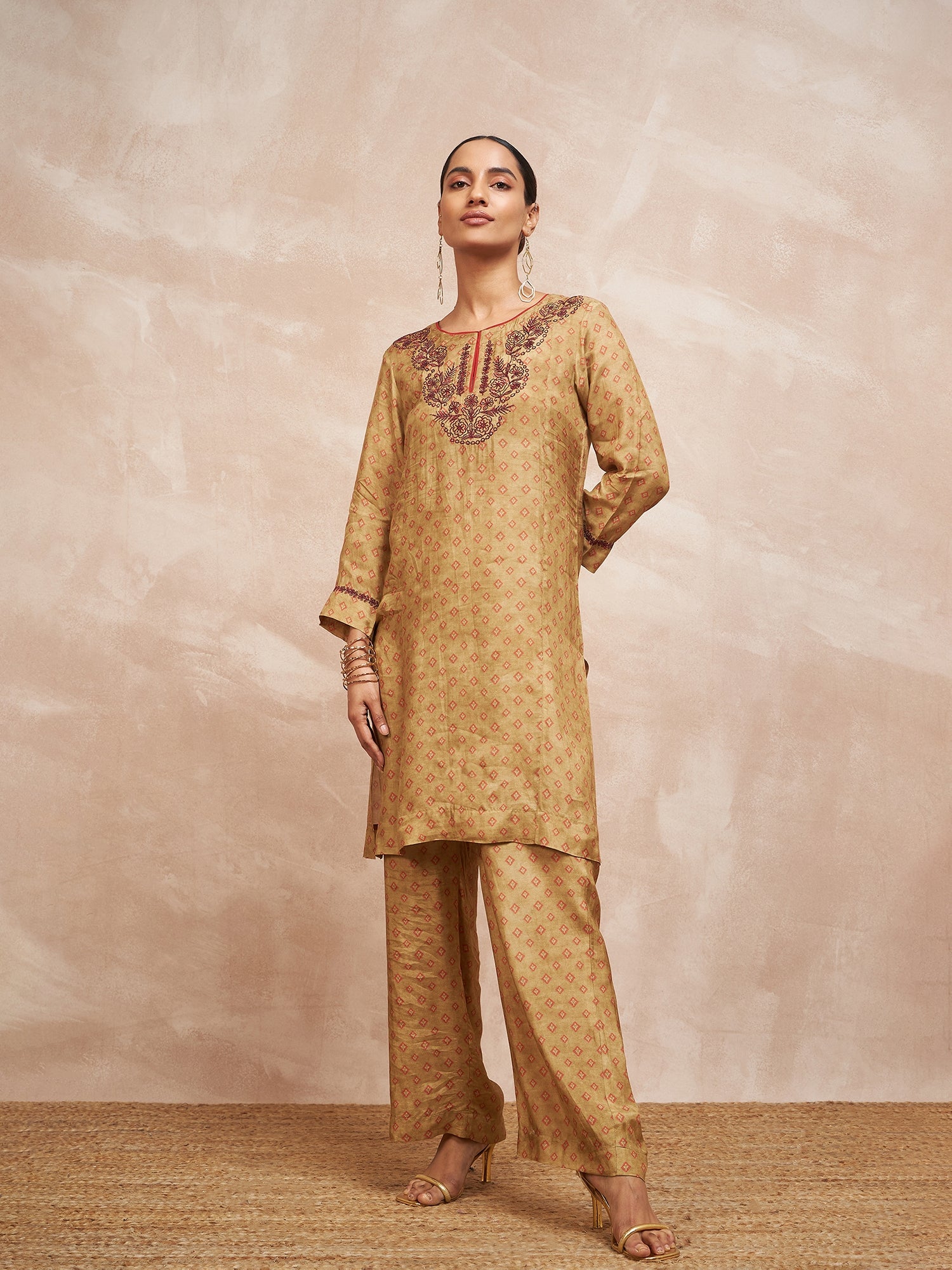 Rust Embroidered Kurta Set