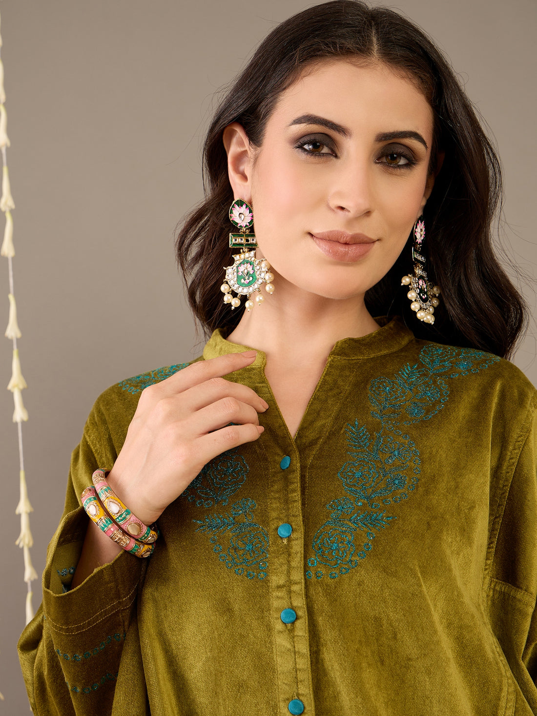 Noor Green Velvet Oversized Co-ord Set