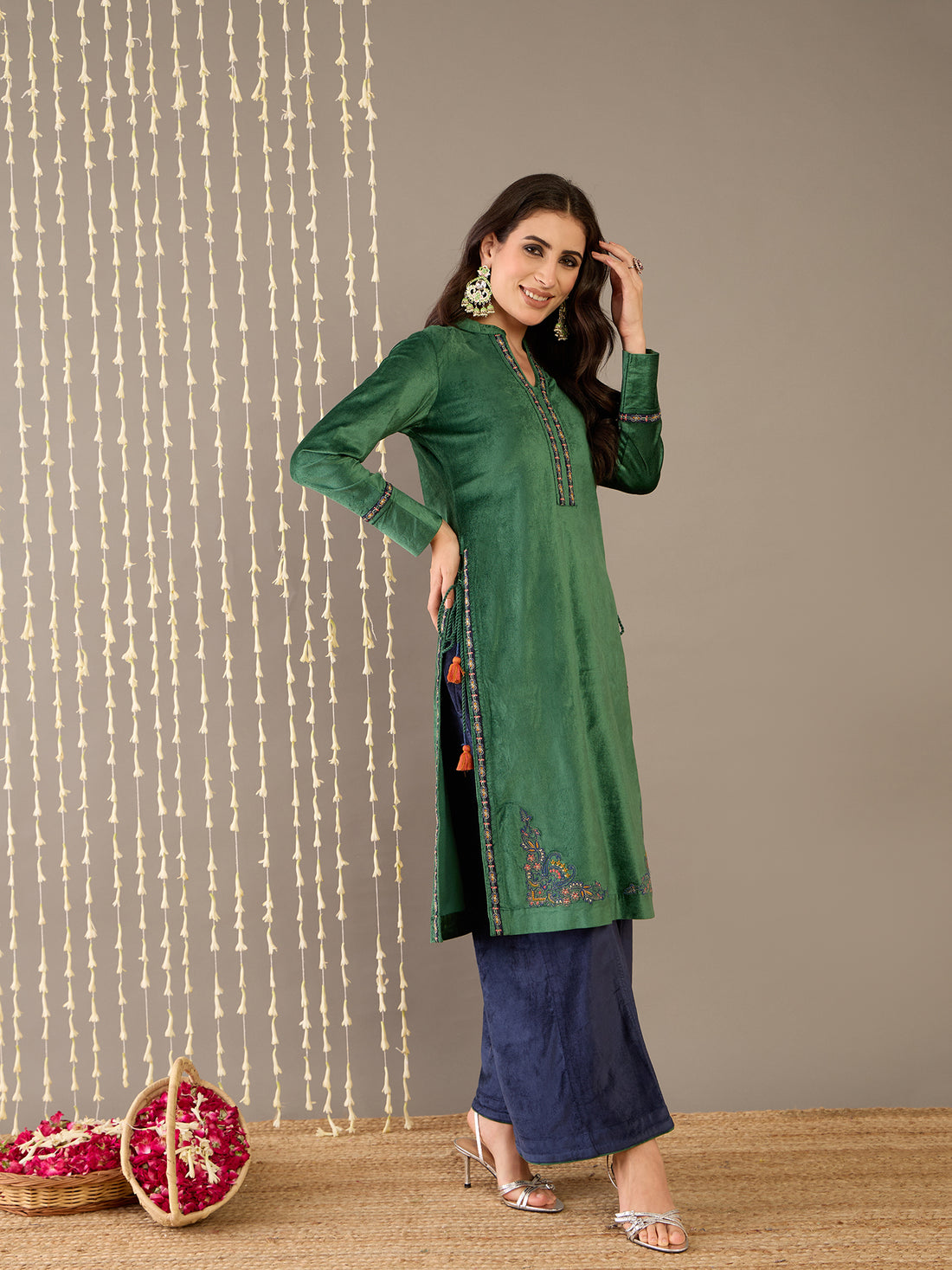 Elegant Green Embroidered Kurta Palazzo Set