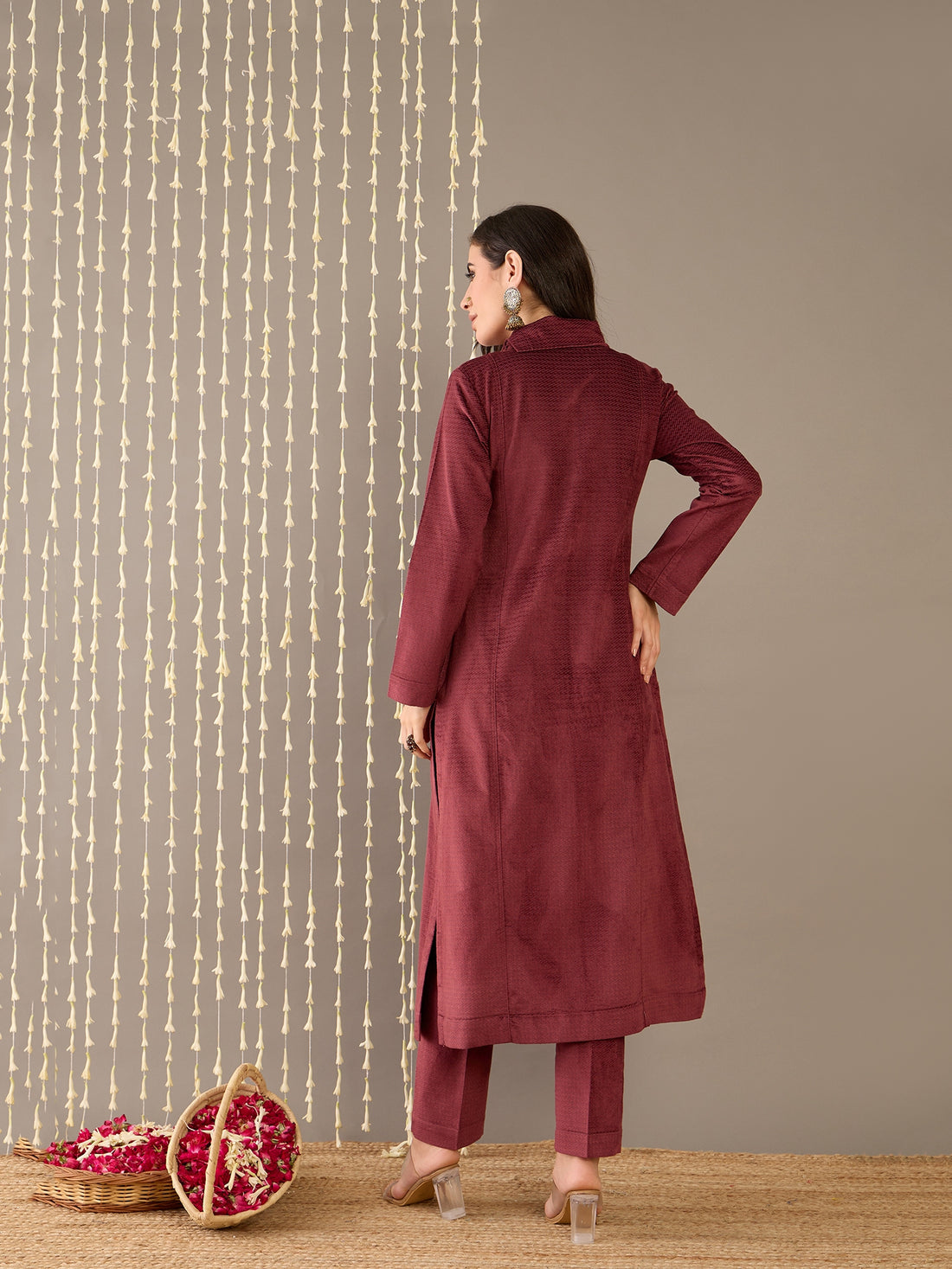 Maroon Velvet Kurta Set