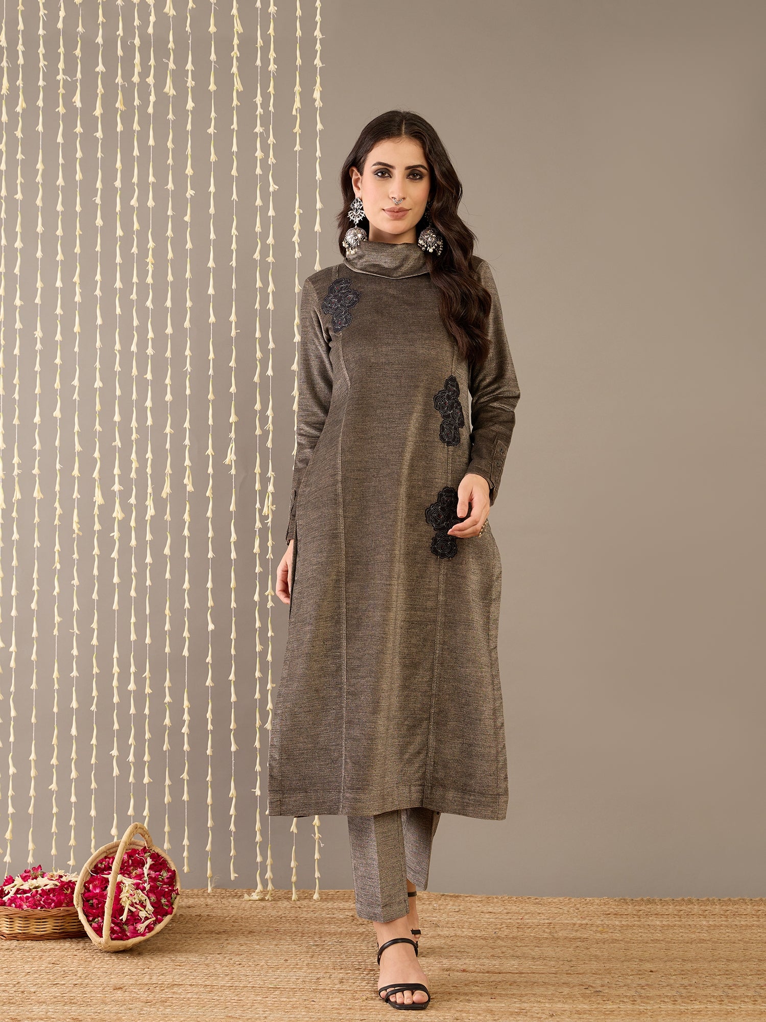 Grey Velvet Kurta Set