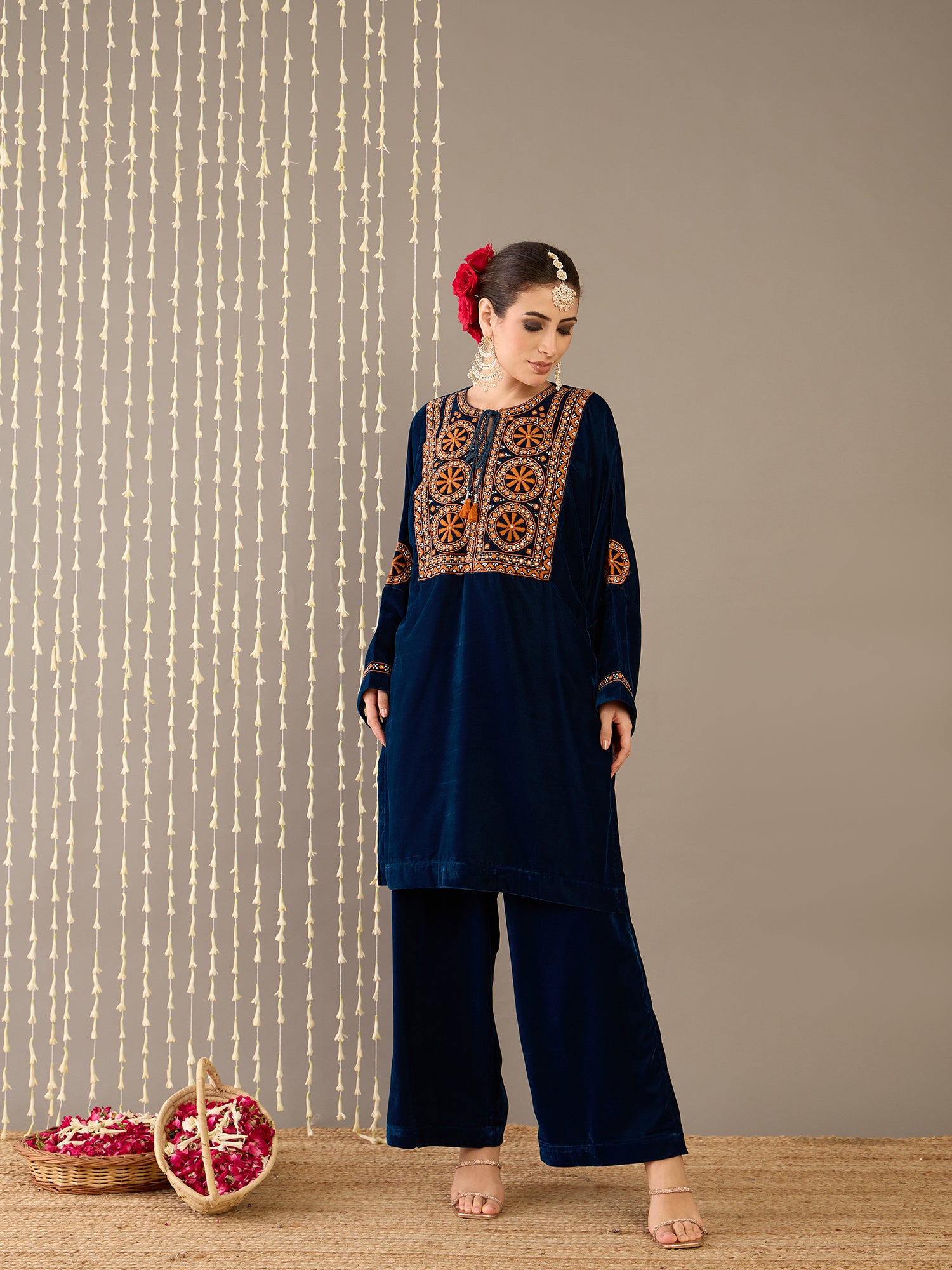 Blue Velvet Kurta Set