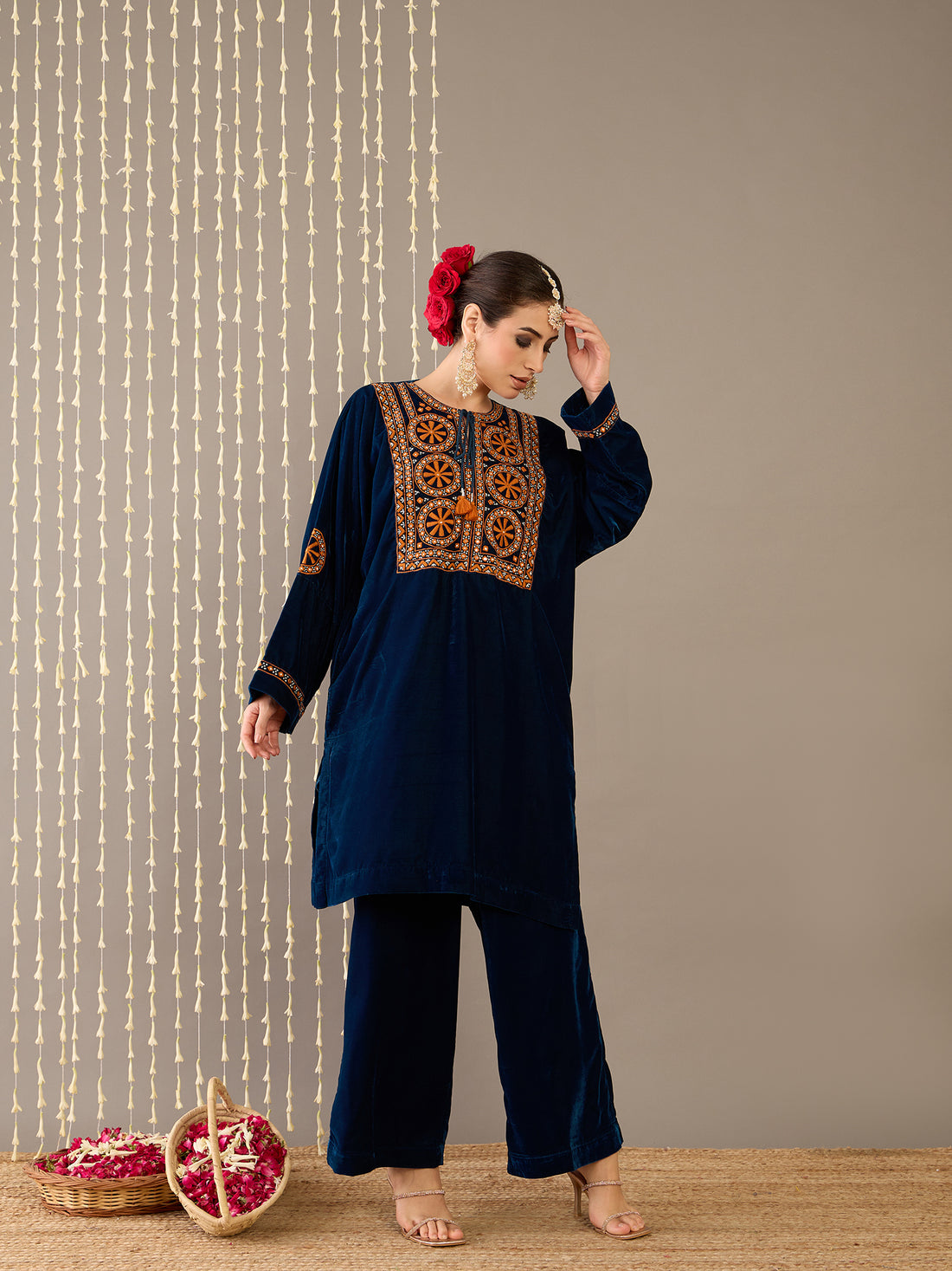 Blue Velvet Kurta Set